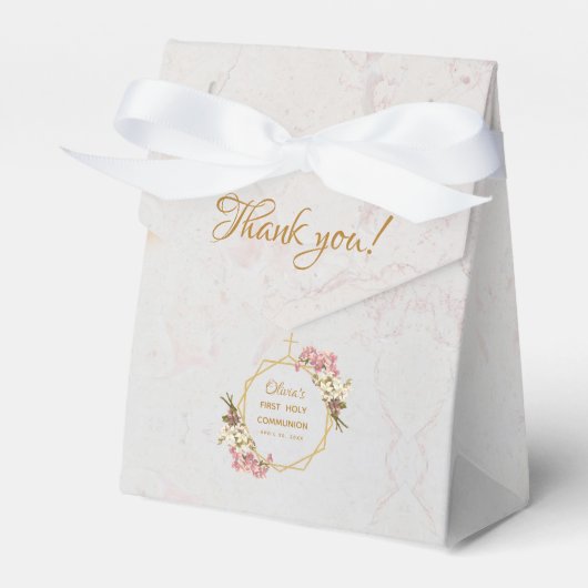 Eerste Communie Marmer Gouden Orchideeën Bloemen M Bedankdoosjes (Voorkant Zijde)
