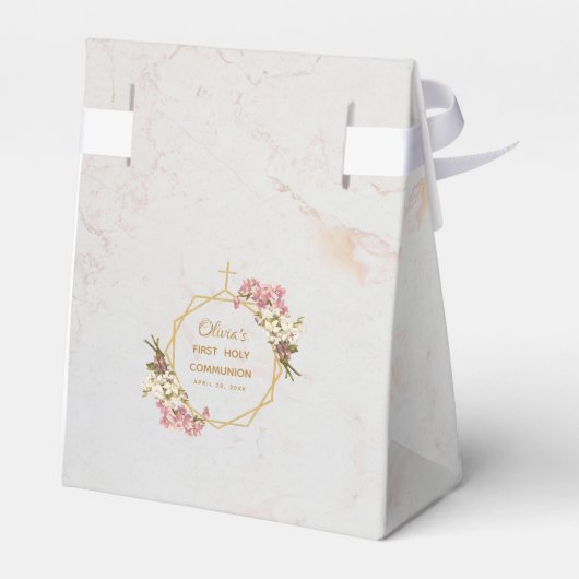 Eerste Communie Marmer Gouden Orchideeën Bloemen M Bedankdoosjes (Achterkant)