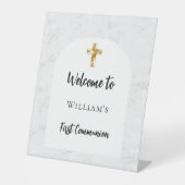 Eerste Communie marmeren boog welkom Reclamebord Met Voetstuk (Voorkant)