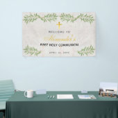 Eerste Communie Marmeren Foliage Kalligrafie Welko Spandoek (Beurs)