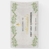 Eerste Communie Marmeren Foliage Kalligrafie Welko Spandoek (Verticaal)