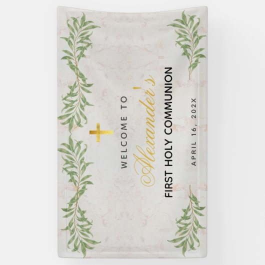 Eerste Communie Marmeren Foliage Kalligrafie Welko Spandoek (Verticaal)