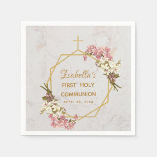 Eerste Communie Marmeren Gouden Orchidee Bloemgeom Servet