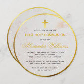Eerste Communie Marmeren Script Faux Gold Foil Ron Kaart (Voorkant / Achterkant)
