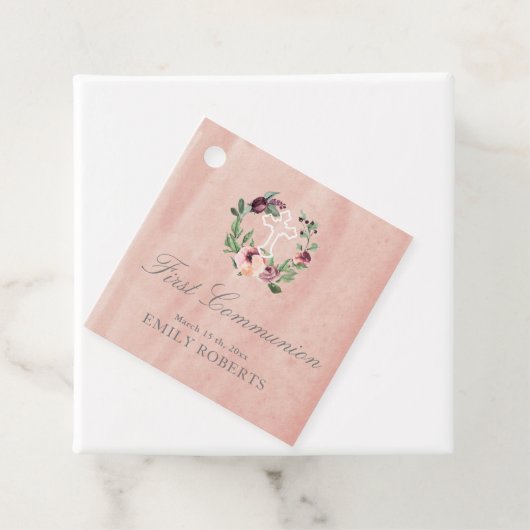 Eerste Communie Marsala bloesemblush monogram Bedankjes Labels (In situ)