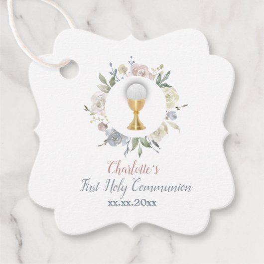 Eerste Communie meisje bleke bloemencyclus Bedankjes Labels (Voorkant)