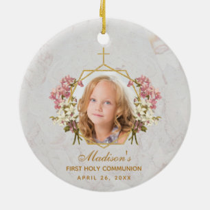 Eerste Communie Meisje Foto Bloem Roze Orchidee Go Keramisch Ornament