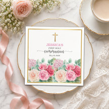 Eerste communie meisje gouden kruis rozen bloemstu