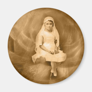  eerste communie meisje, jurk, sluier, Roos Magneet