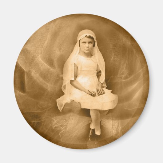 eerste communie meisje, jurk, sluier, Roos Magneet (Voorkant)