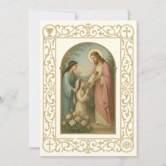 Eerste Communie  Meisje met Jezus Kaart (Voorkant)