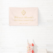 Eerste Communie Meisje Roze Faux Goud Crest Spandoek (Insitu)