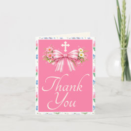 Eerste Communie Meisje Roze Wilde Bloem Boog Bedankkaart