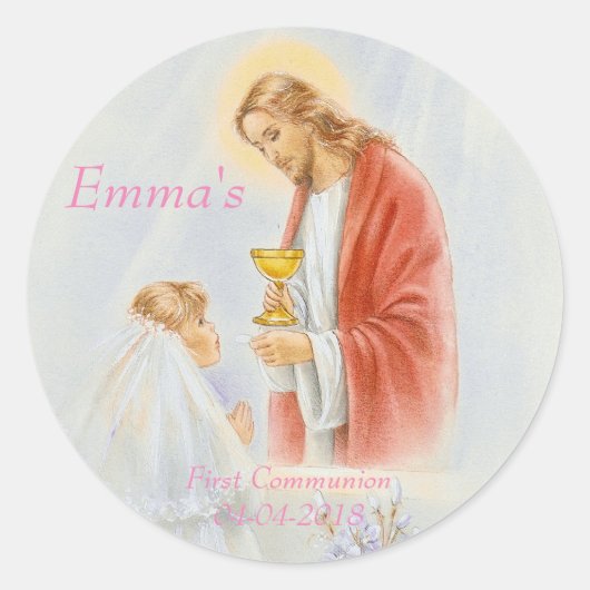 Eerste communie meisjes ronde sticker (Voorkant)