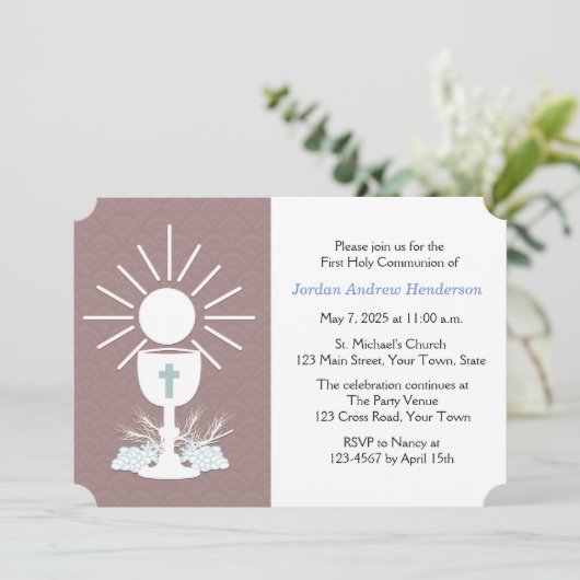Eerste Communie met Chalice, Mauve Kaart (Staand voorkant)