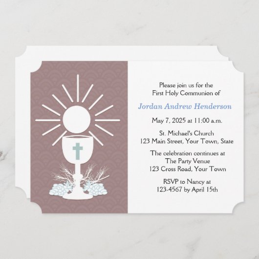 Eerste Communie met Chalice, Mauve Kaart (Voorkant / Achterkant)