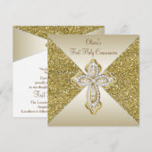 Eerste Communie met gouden glitters Kaart (Voorkant / Achterkant)