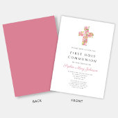 Eerste communie met roze Floral Cross Religious Gi Kaart