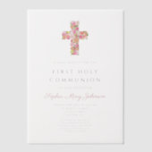 Eerste communie met roze Floral Cross Religious Gi Vellum Uitnodigingen (Voorkant)