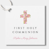 Eerste communie met roze Floral Religious Cross Bedankjes Labels