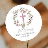 Eerste Communie met sierlijk kruis Ronde Sticker