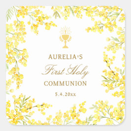 Eerste Communie Mimosa Vierkante Sticker