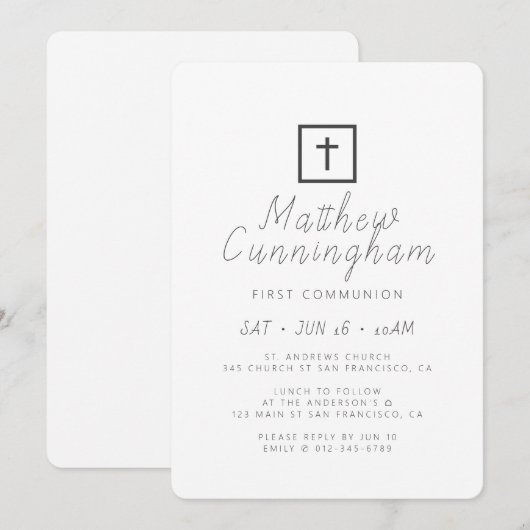 Eerste Communie Modern Minimalistisch Zwart Kruis Kaart (Voorkant / Achterkant)