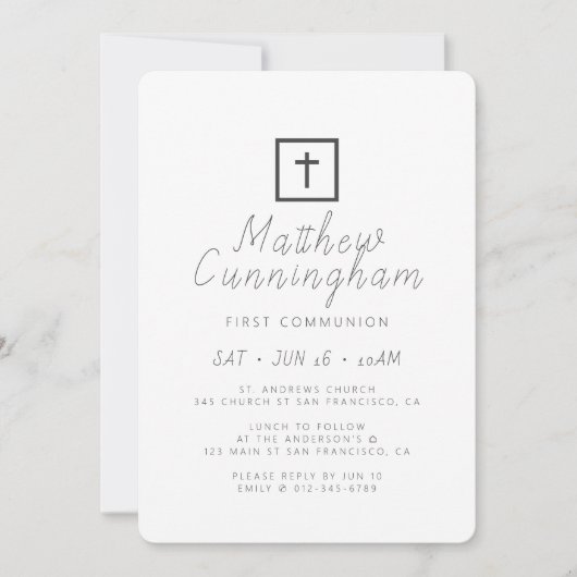 Eerste Communie Modern Minimalistisch Zwart Kruis Kaart (Voorkant)
