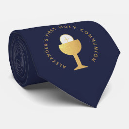 Eerste Communie Navy Blauwe Nepgouden Kelk & Naam Stropdas
