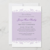 EERSTE COMMUNIE NODIGT  krullen uit violet paarse Kaart (Achterkant)