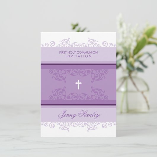 EERSTE COMMUNIE NODIGT UIT:: krullen 1P Kaart (Staand voorkant)