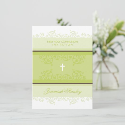 EERSTE COMMUNIE NODIGT UIT:: krullen 3P Kaart (Staand voorkant)