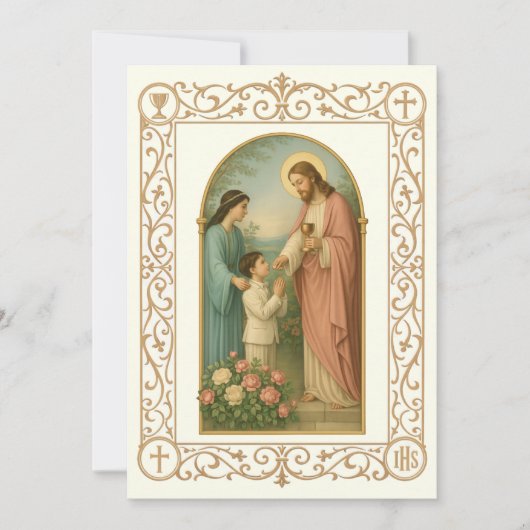 Eerste Communie Oude Jongen met Jezus Kaart (Voorkant)