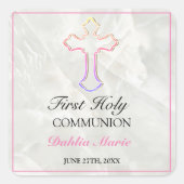 Eerste communie over de bruisende meisjes vierkante sticker (Voorkant)