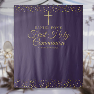 Eerste Communie Paars Goud Foto Achtergrond Wandkleed