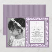 Eerste Communie Paarse Bloemen met Foto Kaart (Voorkant / Achterkant)