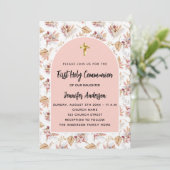 Eerste Communie pampas bloemen roos gouden luxe Kaart (Staand voorkant)