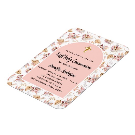 Eerste Communie pampas bloemen roos uitnodiging Magneet (Linkerzijde)