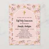 Eerste Communie pampas grasbloemen roos goud Uitnodiging Briefkaart (Voorkant)