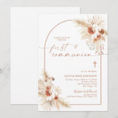 Eerste Communie, Pampas Grass Boho Christening Kaart (Voorkant / Achterkant)