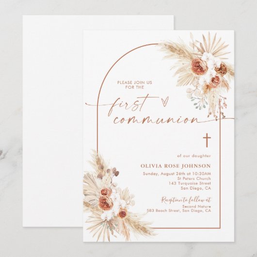 Eerste Communie, Pampas Grass Boho Christening Kaart (Voorkant / Achterkant)