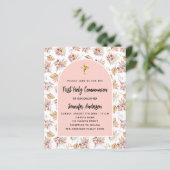 Eerste Communie pampas roos gouden budgetuitnodigi (Staand voorkant)