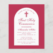 Eerste Communie Rood Magenta Budget Meisjes Uitnod (Voorkant)