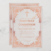 Eerste Communie Roos Goud Elegant  Marmer Kaart (Voorkant / Achterkant)