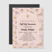 Eerste Communie roos goudbloemen pampas luxe Magnetische Uitnodiging (Voorkant / Achterkant)