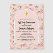 Eerste Communie roos goudbloemen pampas luxe Magnetische Uitnodiging (Voorkant)