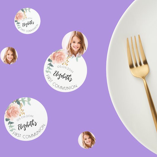 Eerste Communie roos gouden bloem foto Confetti