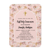 Eerste Communie roos gouden bloem pampas uitnodigi Magneet (Verticaal)