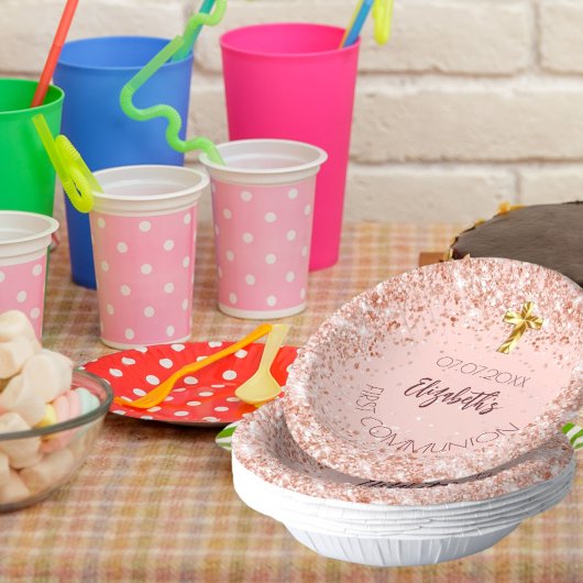 Eerste Communie roos gouden confetti meisjesnaam Papieren Kommen