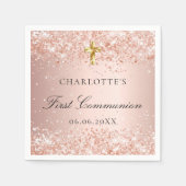 Eerste Communie roos gouden glitter naam Servet (Voorkant)